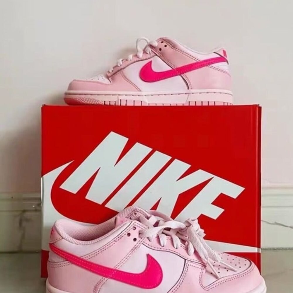 🌻😇Women Nike Dunk Low Triple Pink Classic Casual Sneakers GS Pink